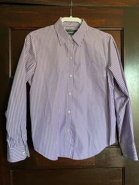 Ralph Lauren Women’s Button Down Shirt Purple Bengal Classic Preppy